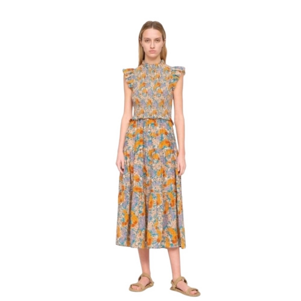 SEA NEW YORK Size 6 Biarritz Smocked Nap Maxi Tiered Floral Long Dress MSRP $395